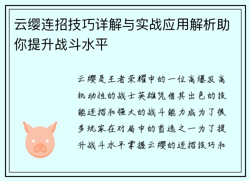 云缨连招技巧详解与实战应用解析助你提升战斗水平